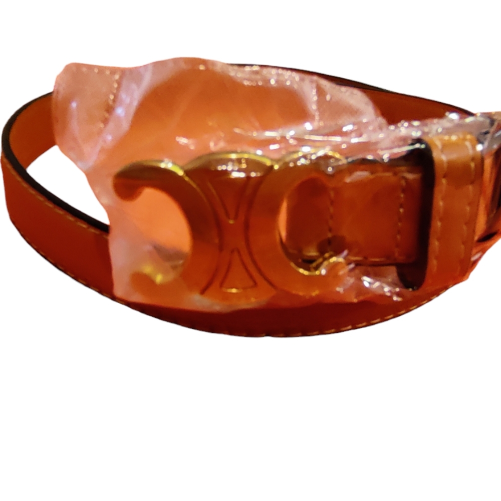 Genuine Calf Leather CELINE 105CM VINTAGE Belt Brown Triomphe Taurillon Casual